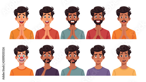 Tableau sur toile Human Emotional Spectrum: A vibrant collection of expressive illustrations showcases a diverse range of human emotions, capturing the spectrum of feelings with artistry and depth