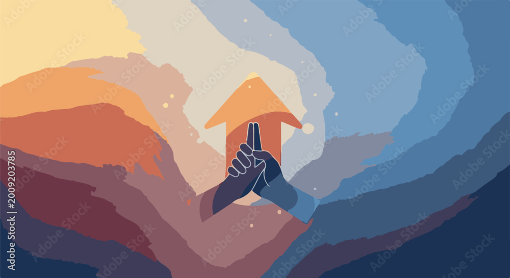 Obraz premium Abstract representation of upward movement and connection through hand gestures