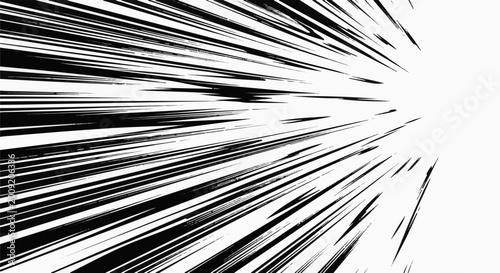 Cuadro en lienzo Abstract black and white streaks emanating from a central point on a white backg