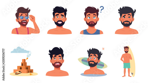 Quadro su tela Expressive Characters: A collection of expressive characters, each embodying distinct emotions, offering a glimpse into the human experience and diverse states of mind