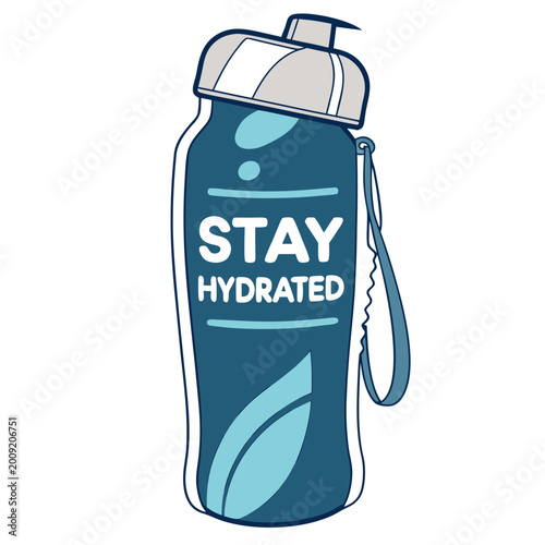 Fotografia Blue sport water bottle with stay hydrated text