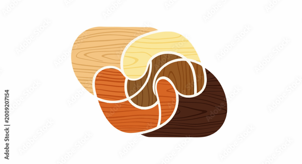 Obraz premium Abstract interlocking shapes with wood grain texture in various warm tones