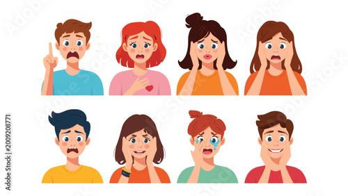 Canvas Print Expressing the Unspoken: A collection of emotive facial expressions, vividly portraying the spectrum of human emotion, from shock and fear to joy and sorrow