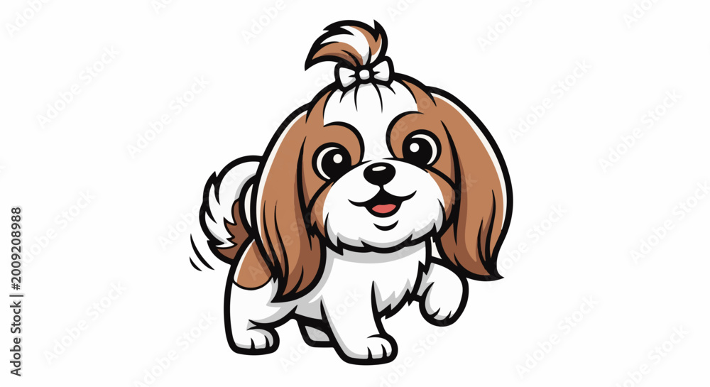 Obraz premium Adorable cartoon shih tzu puppy with a bow on its head