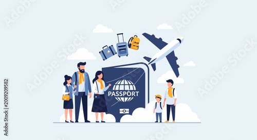 Family holding a travel passport together.