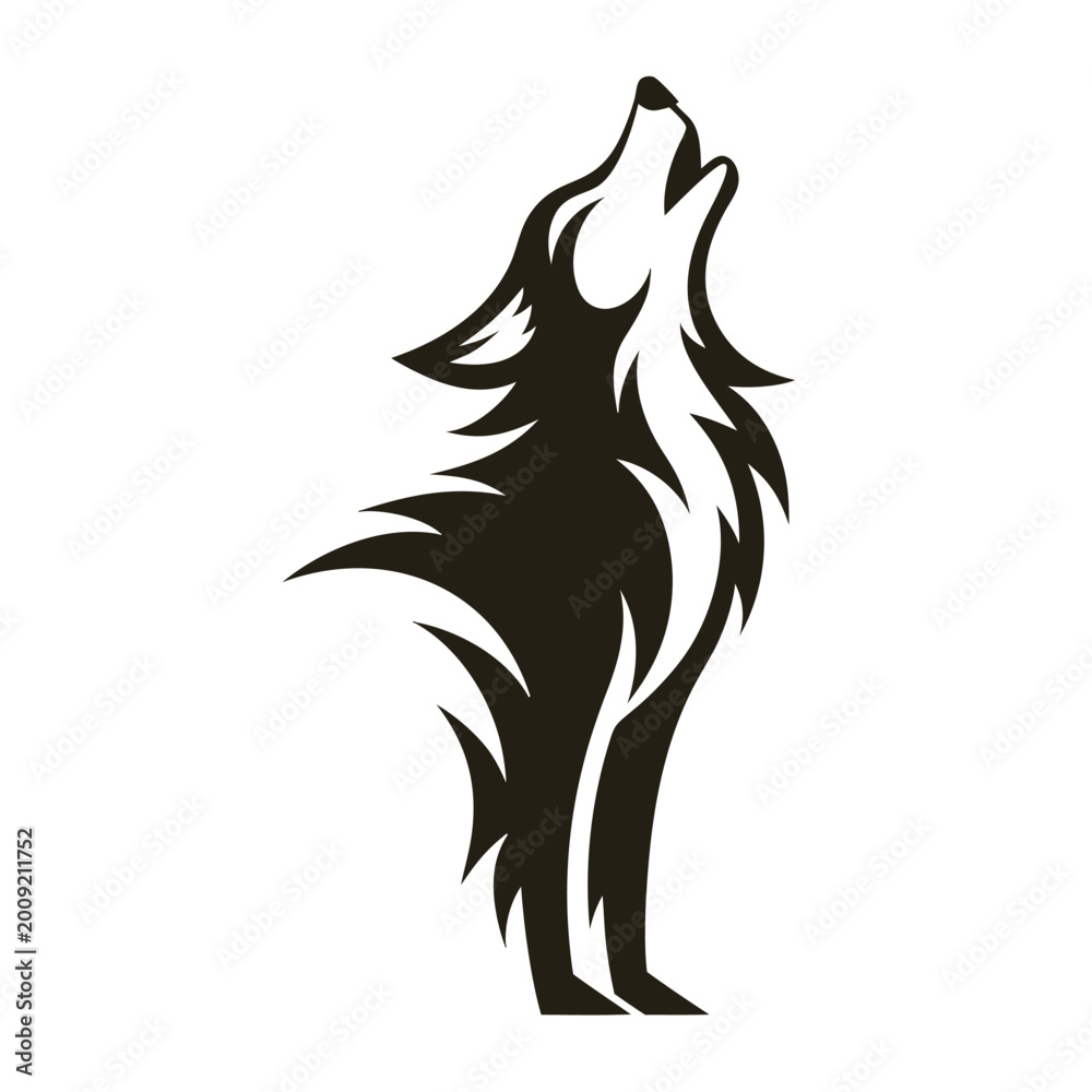 Naklejka premium Wolf Howling At Moon Silhouette Night Wildlife Concept