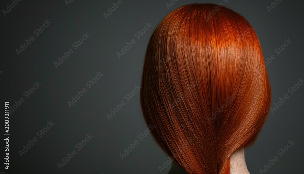 Naklejka premium Bright red hair flows elegantly down the back of a woman showcasing the beauty of vibrant color