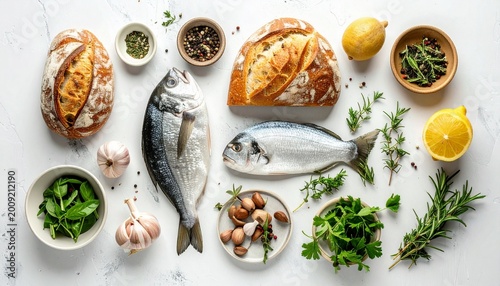 Skandinavische Zutaten Flatlay minimalistisch