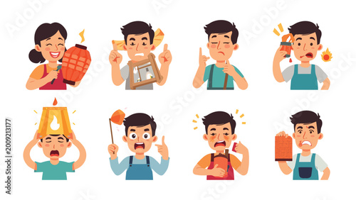 Quadro su tela Facial Expressions Demonstrating Various Emotions: A compilation of illustrations showcasing an array of human expressions, ranging from elation and surprise to frustration and discomfort