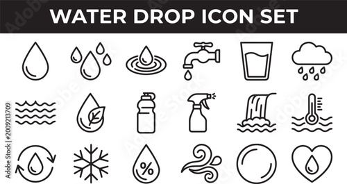 Water drop icon set featuring liquid symbols and weather elements isolated on transparent background vector illustration