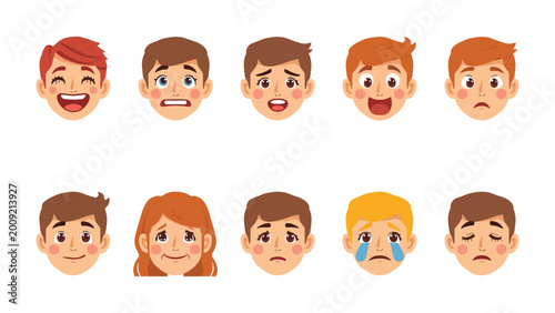 Valokuva Emotional Spectrum: A collection of expressive cartoon faces each portraying a distinct emotion, from elation to sorrow