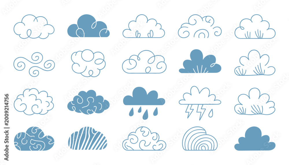 Fototapeta premium Weather cloud vector icons diverse atmospheric conditions for design projects