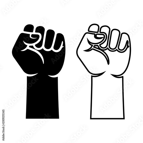 Foto Raised Fist Icon Set Solid and Outline Unity Symbols of victory, strength, power
