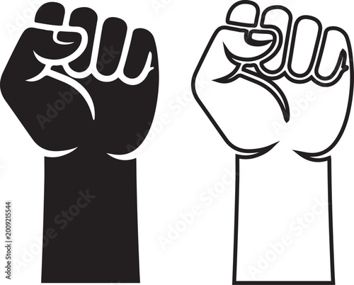 Εκτύπωση καμβά Raised Fist Icon Set Solid and Outline Unity Symbols of victory, strength, power