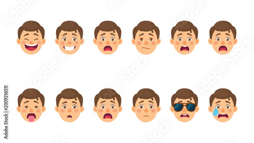 Foto Expressions of Emotion: A spectrum of male faces portrays a variety of human emotions, ranging from joy and excitement to fear and sadness
