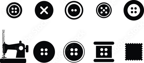 Bilde på lerret Sewing buttons and sewing machine icons on white background