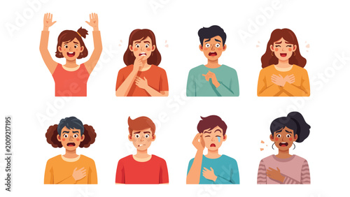 Foto Diverse Emotions: A visual exploration of various emotional expressions, capturing the complexity of the human experience through a collection of diverse facial expressions and body language