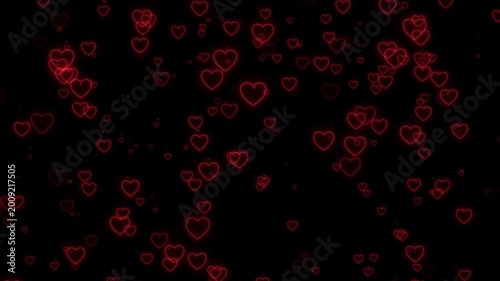 Red neon heart background glowing outline shapes, dark dreamy, soft love particles. Valentine romantic reels, wedding intros, anniversary slides, music visuals, emotional messages, motion overlays.