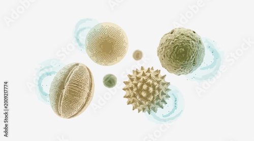 Microbial Particles in Abstract Style Representing Airborne Allergens for Educational Websites, Health Blogs, Science Articles, and Environmental Awareness Content