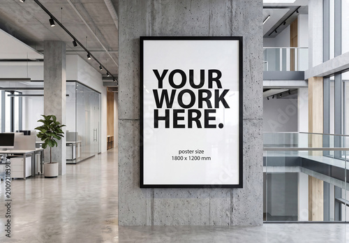 Vertical poster Mockup in office interior