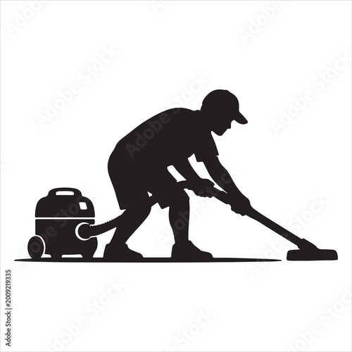 Person using a vacuum cleaner on a carpeted floor