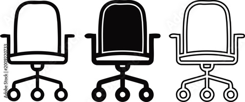Schilderij op canvas Office chair silhouettes a trio of modern designs in black and white