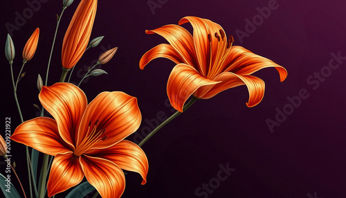 Orange lilies on a purple. Wallpaper for smartphone