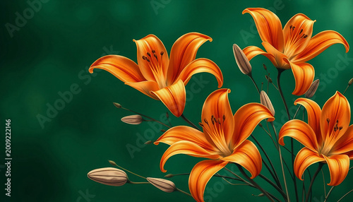 Orange lilies on a green background. Smartphone wallpaper
