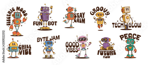 Fotografie Robot and droid characters y2k groovy stickers
