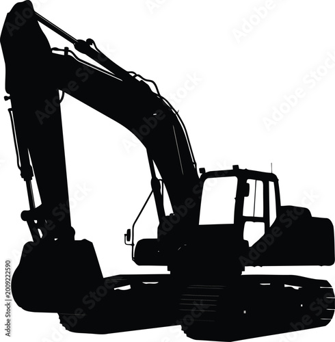фотографія Black silhouette of a tracked excavator on a white background