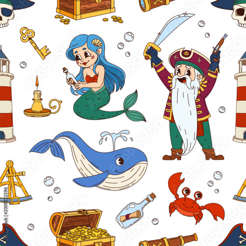 Tablou pe pânză Cartoon pirates seamless pattern
