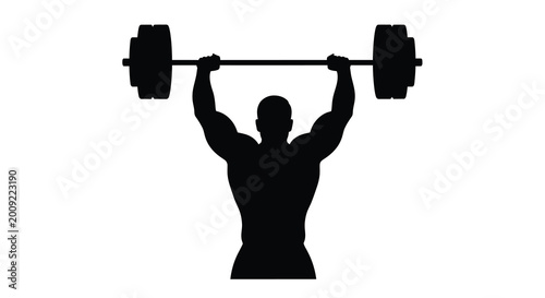 Tableau sur toile Weightlifter lifting barbell overhead black silhouette high quality