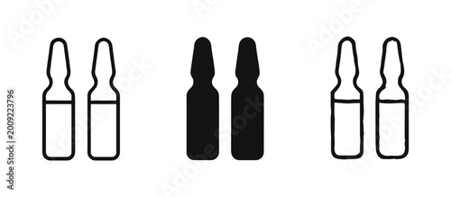 Fotografie Medical ampoule and vial icons in outline, solid, and hand drawn styles for heal