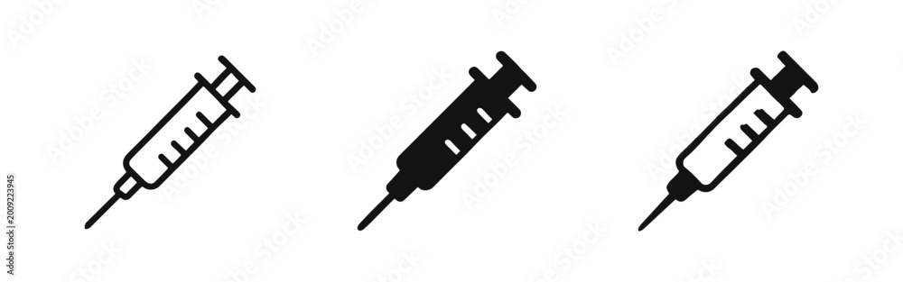 Fototapeta premium Medical Syringe Icon Set in Three Different Styles for Injections Vaccinations and Medical Procedures