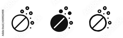 Foto Effervescent Tablet Pill Icon Set with Bubbles in Three Different Styles for Pha