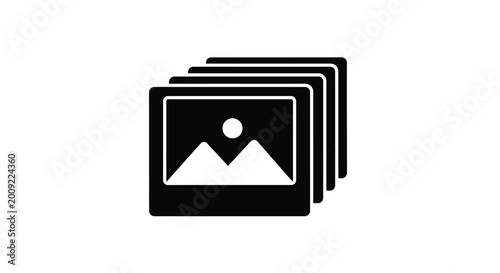 Stack of photos icon black silhouette high quality