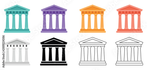 Cuadro en lienzo Classical bank and government building icon set, finance and legal interface vec