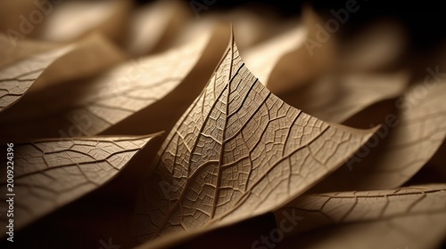Abstract view of dried leaves showing intricate patterns and textured surfaces.