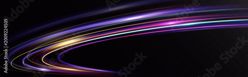 Photos fast neon light trail curved lines glowing speed motion streaks futuristic veloc