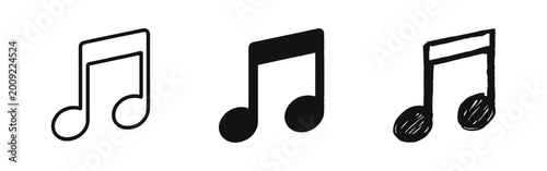 Canvas Print Music note icon set with outline, solid and hand-drawn styles, sound and melody