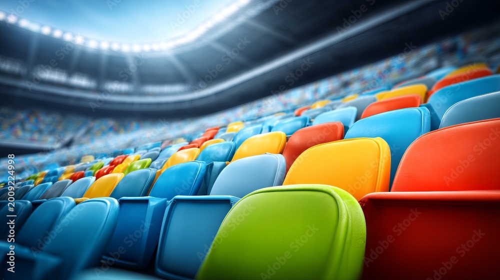 Fototapeta premium Colorful Plastic Seats Arrangement in a Modern Stadium Interior