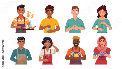 Schilderij op canvas Diverse Reactions: A collection of diverse individuals, each captured in a moment expressing a spectrum of human emotion, from joy and curiosity to concern and contemplation