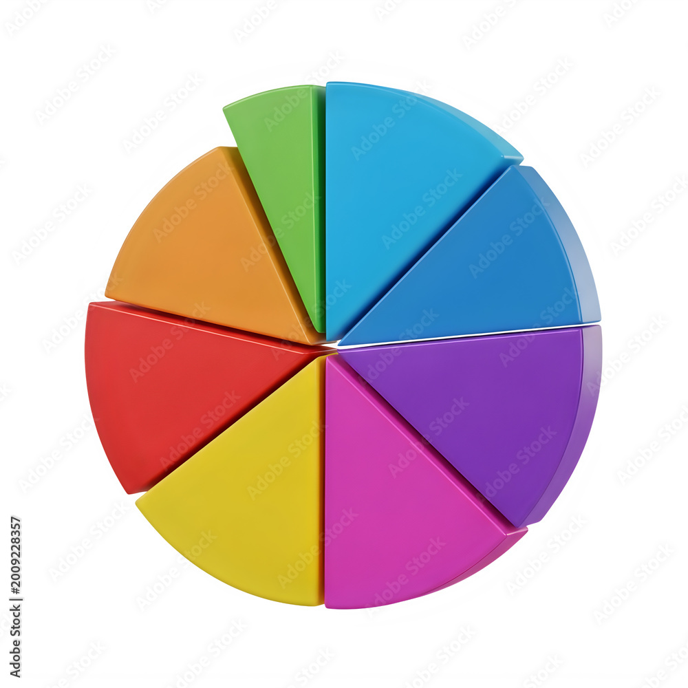Fototapeta premium Colorful circular pie chart with eight segments