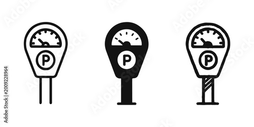Parking Meter Street Service Icons - Urban Traffic and Payment Symbols