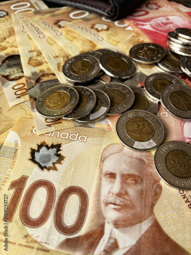 Canadian dollars and coins