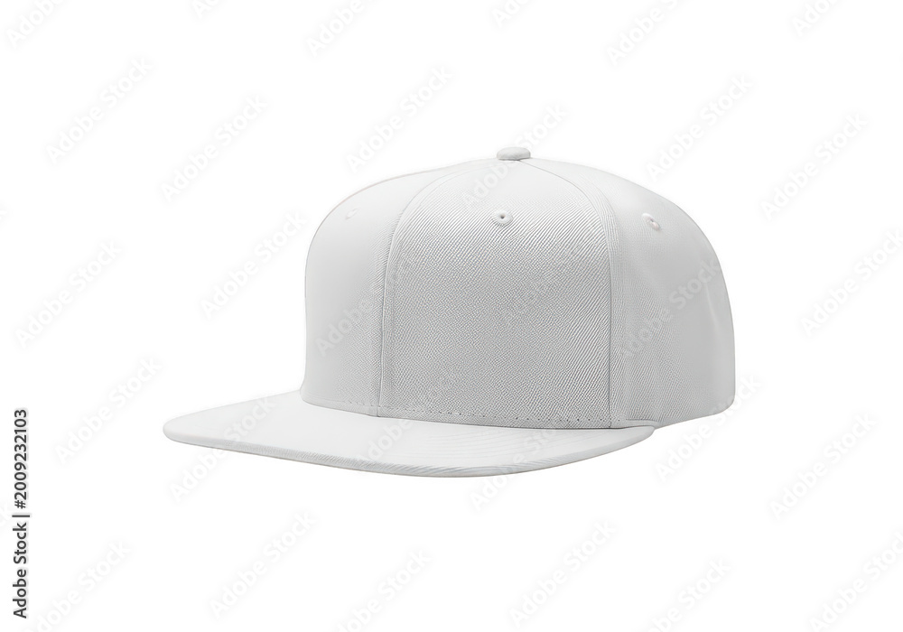 Fototapeta premium Minimalist white baseball cap with flat brim isolated on transparent background