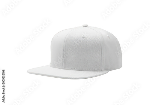 Minimalist white baseball cap with flat brim isolated on transparent background
