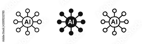 AI Hub and Central Intelligence Network Icon Set - Artificial Intelligence Node Symbols
