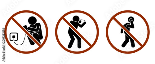 Set of Prohibition Signs No Phone Charging Filming or Talking Icons