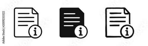 Information document and help guide icons with info symbol in three styles